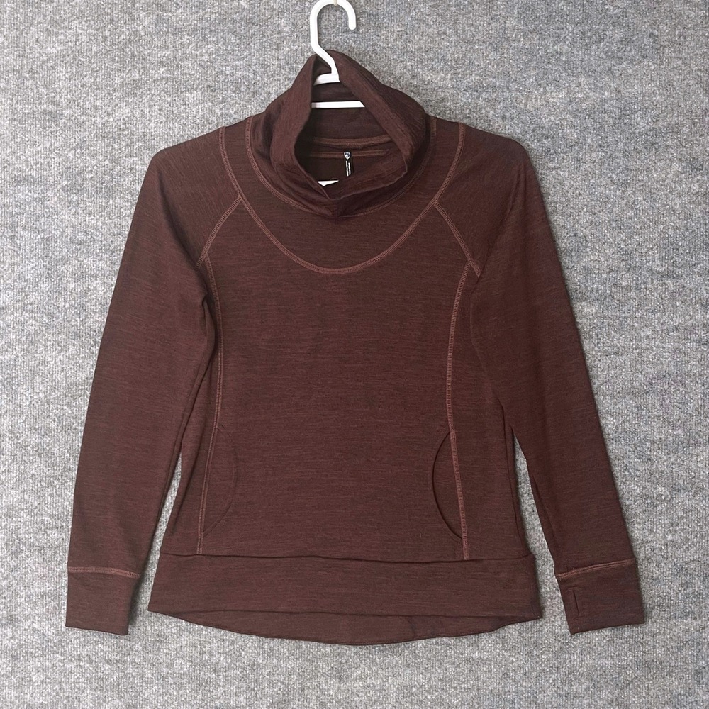 Kuhl Womens‎ Cowl Neck Pullover Espresso Brown Kangaroo Pocket Thumbholes 4186 M